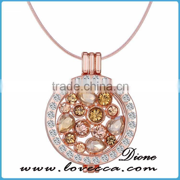 new design creative crystal insert love coin locket necklace