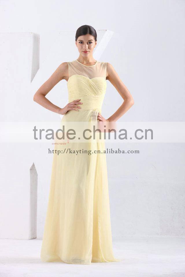 Stylish Pretty See Through Round Neck Off Shoulder Chiffon Wedding Dress Prom Evening Dress