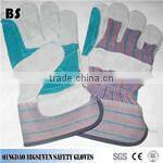 Red cow split softtextile leather long welding safety gloves full lined