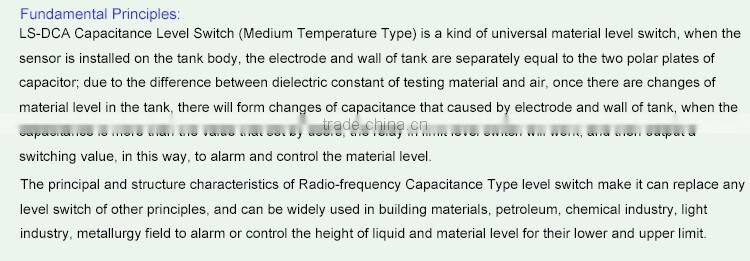2015 new Capacitance Type Level Sensor/Level Switch (Cable Electrode with 316L)
