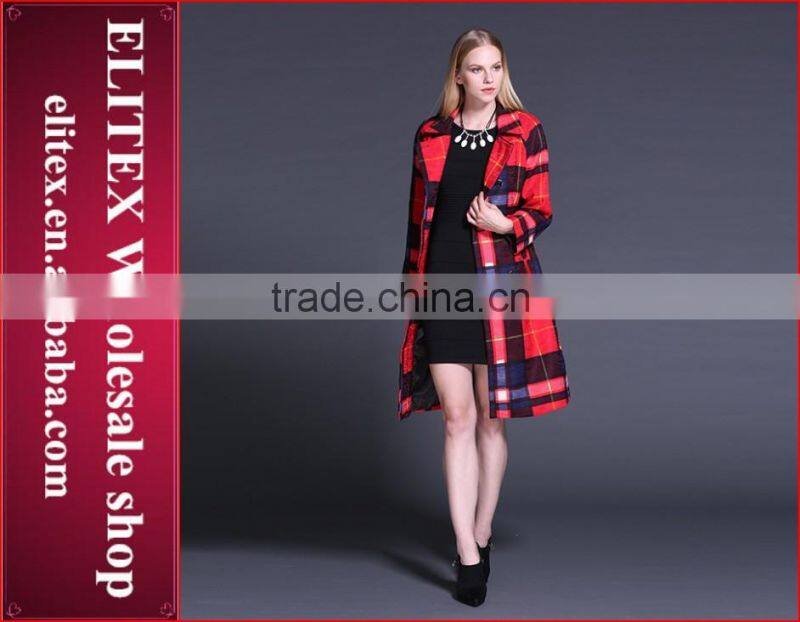 2015 Newest Black Plaid Straight Lady Overcoat Warm Winter Dress With Pocket