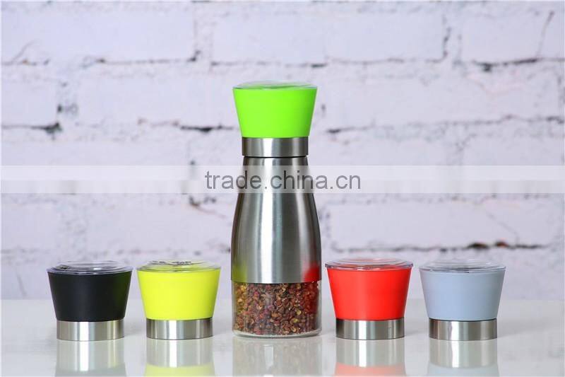 Glass spice jar pepper grinder/pepper mill with colorful top metal coat