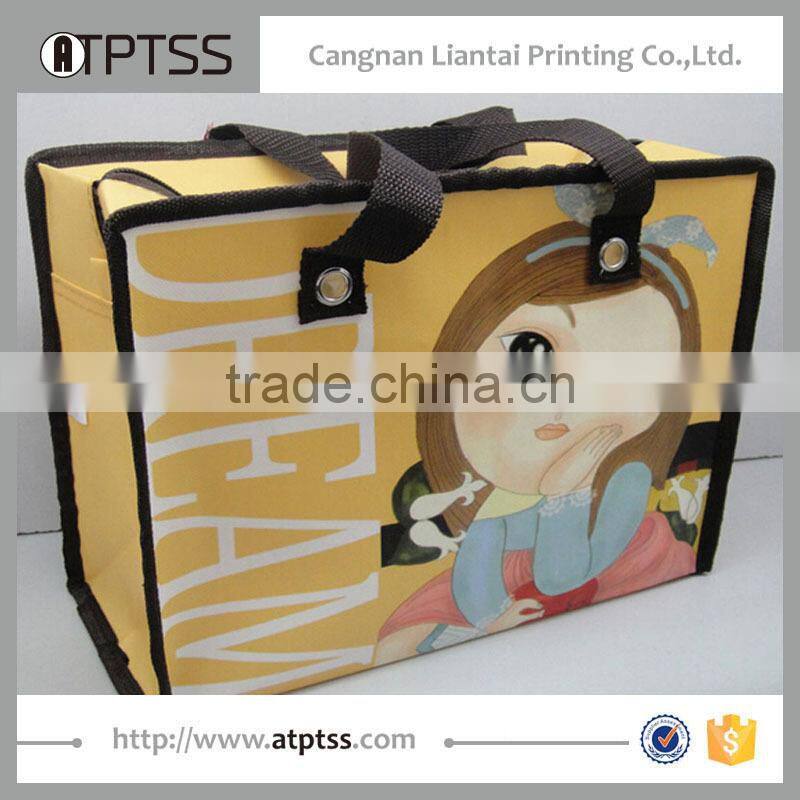 Colourfull cute girl bag matt laminated non woven bag black handle