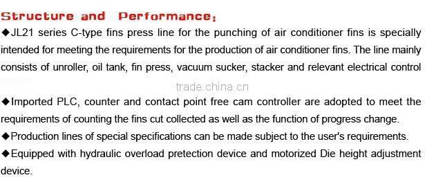 JL21 series open type air conditioner fin high speed automatic production line