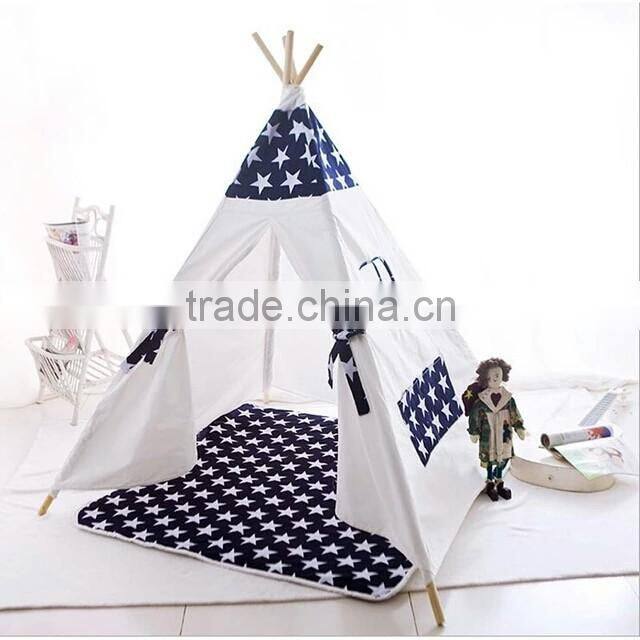 BSCI Aduit Black Striped canvas material Wooden Pole Children Kids Play Tepee Tent