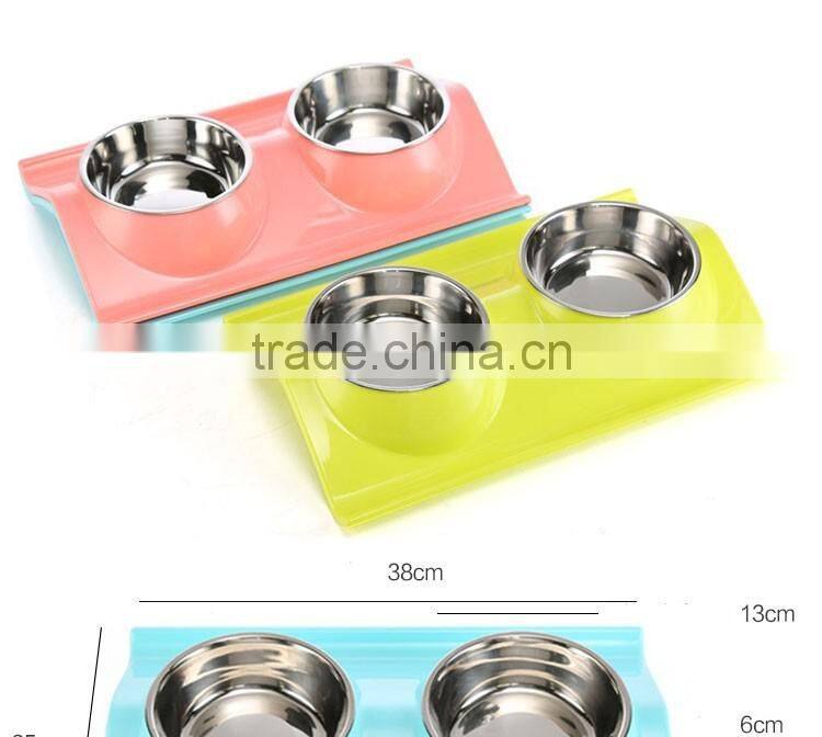 pet accessories eco plastic stainless steel anti slip leak proof double cat dog pet feeder water food bowl