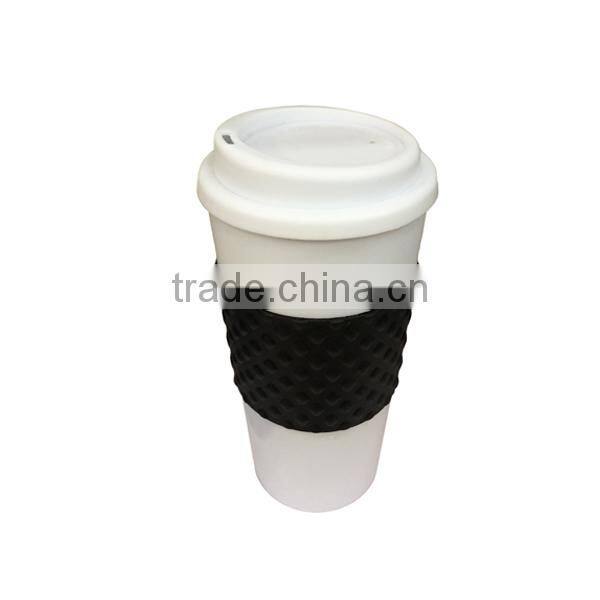 16oz Plastic coffee mug rubber lid