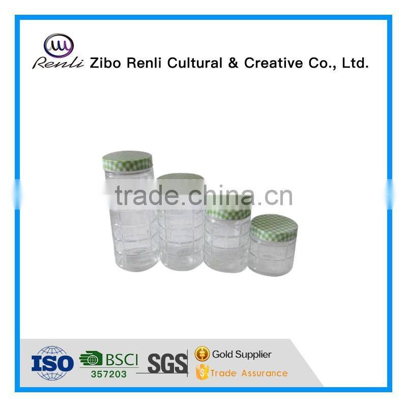 Set 4 Clear Food Grade Glass Storage Bottles with Transparant Plastic Lid