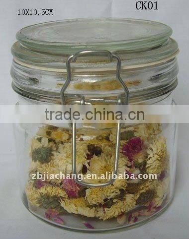 air-tight mini cylinder glass storage jar with metal clip top