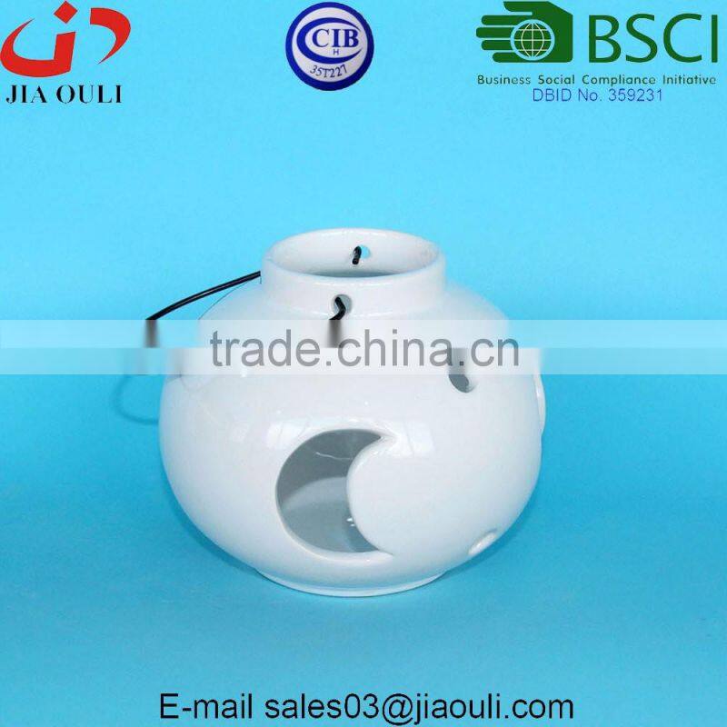 Ball shape Indoor & outdoor Hurricane Lantern white Ceramic Tealight Lantern