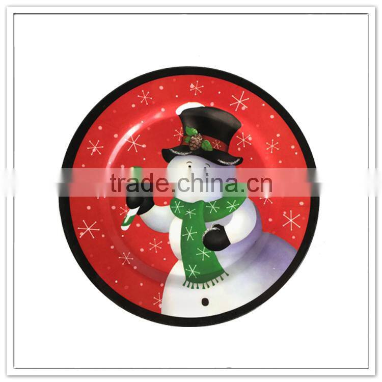 Festival party used decorative 8"/9" reusable unbreakbale ceramic like christmas melamine snowman printing plate
