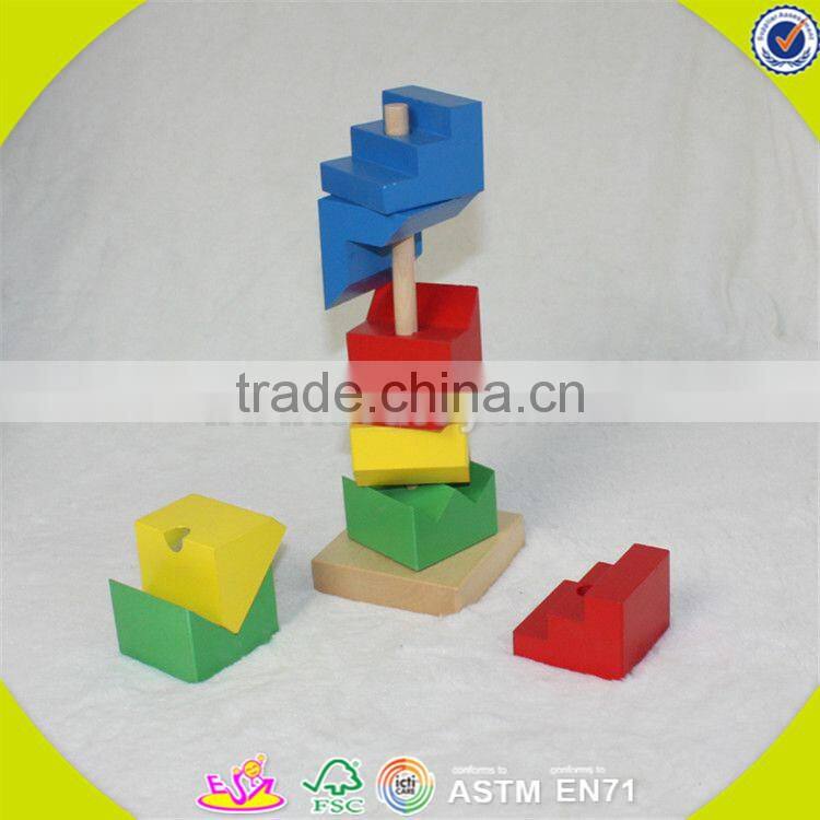 wholesale colorful kids stacking wooden geometric blocks educational children wooden geometric blocks game W13E064