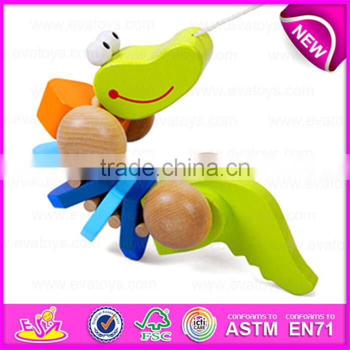 Handmade Wooden animal crocodile pull toy,Wooden Baby Push and Pull crocodile toy W05B105