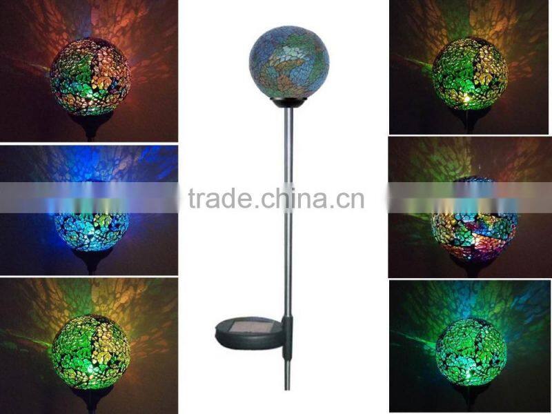 Solar Powered Mosaic Glass Ball Garden Stake Lamp Color Change Yard LED Light