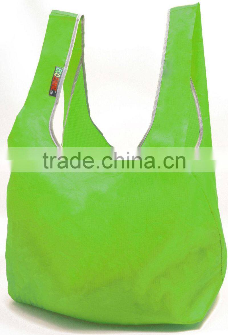 NEW Eco Friendly Ripstop Nylon Foldable Reusable Bag Grocery Shopping Tote Bag with velcro on the top of the handles