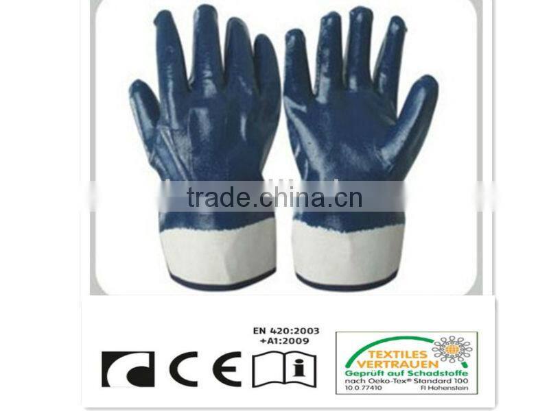 CR Nitrile coated gloves,cotton woven line,with knitted wrist,open back