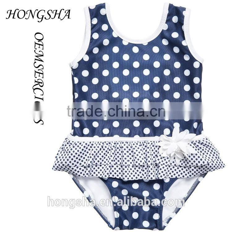 Girls Blue & White Spotty Swimsuit with Ruffles One Piece Swimsuit For Girls HSb7073