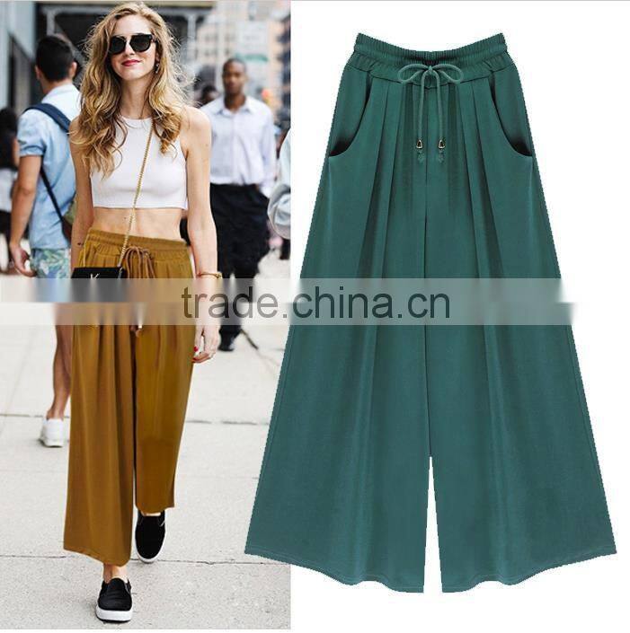 Fashion Indian women casual pants wide leg trousers with elastic band