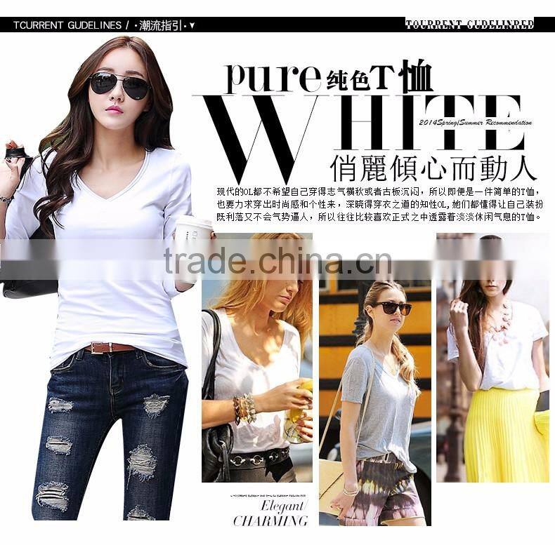 Customized manufactorying pure V neck short-sleeve ladies T shirt