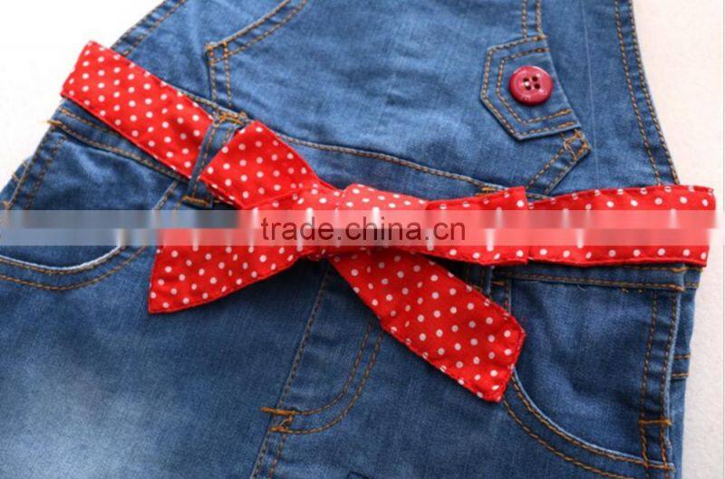 Polka Dot Belt Cartoon Cat Denim Dress