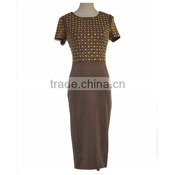 Top end fashionable short sleeve beaded tie dye dress