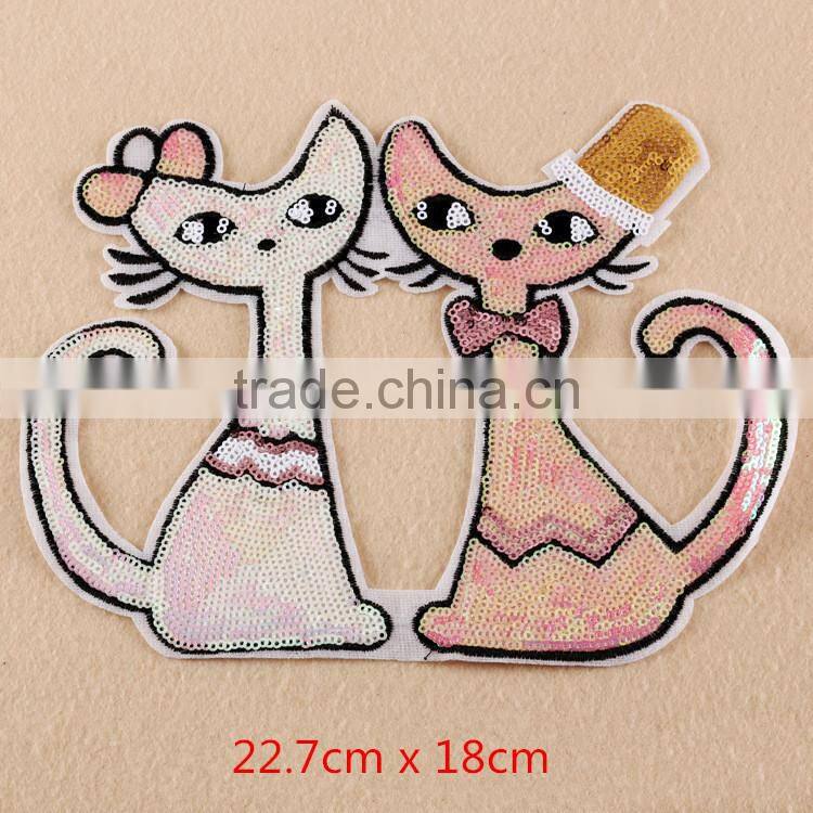 Cat Sequined Badge rebersible sequin designs embroidery patch