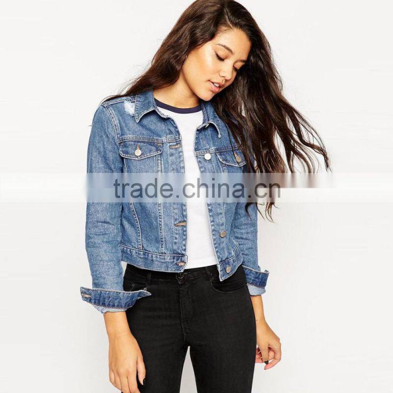 Denim jacket vintage women's lady jacket long sleeve jacket