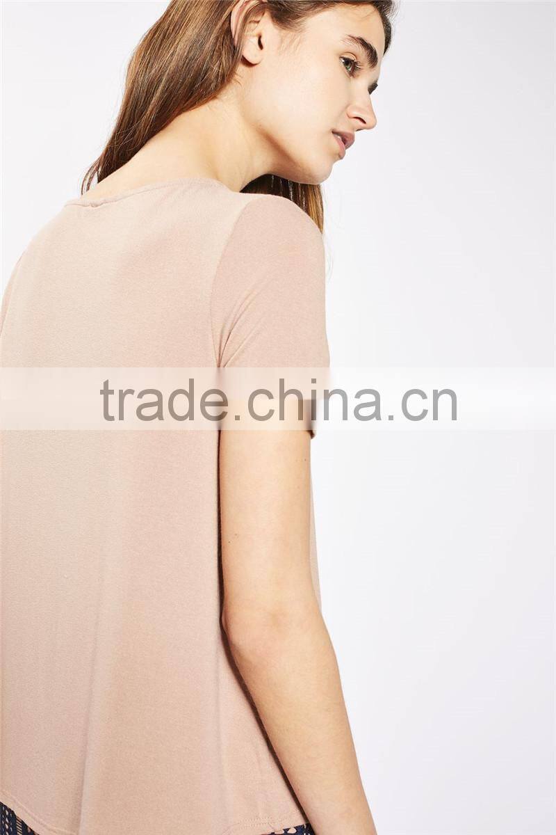 MGOO New Launched 100% Cotton Cross Straps V Neck Women T Shirts Plain Longline Loose Fit T-shirt