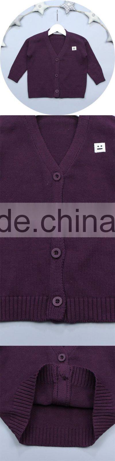 Latest 100% Cotton Solid Design Baby Wool Sweater Cardigan Design For Boys