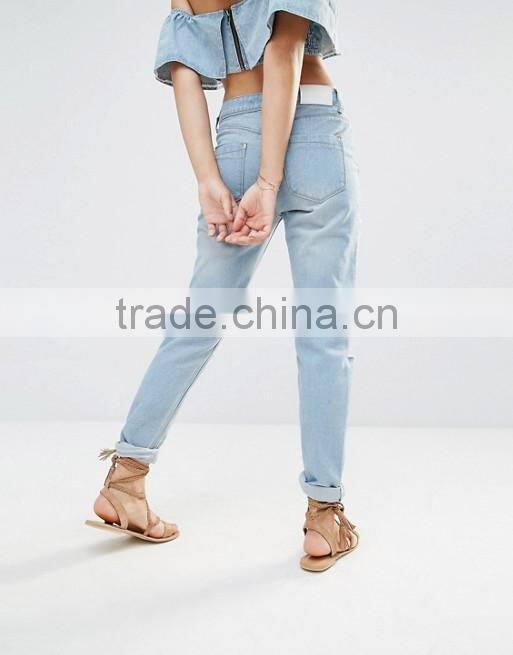 custom stone wash ladies jeans top design ripped jeans women