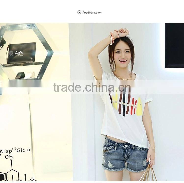 wholesale loose casual short sleeve round neck summer printing Stretch cotton T shirts for women
