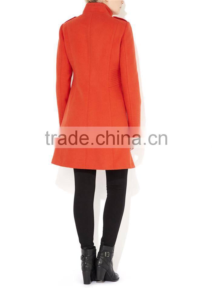 bright orange multistitch funnel women winter formal coats