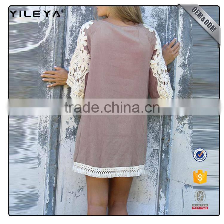 Lace design half sleeve dress,shift dresses,casual shift dresses