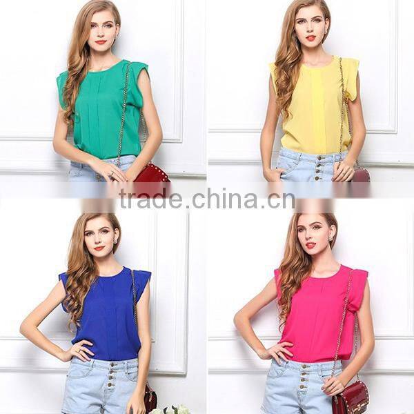 New design office ladies chiffon short sleeve blouses