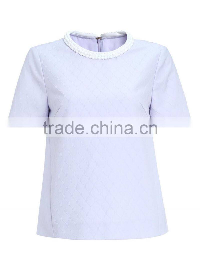 2016 ladies diamond-shaped/quilted light purple shirt/blouse