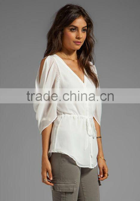shirred sleeve seams waist tie top