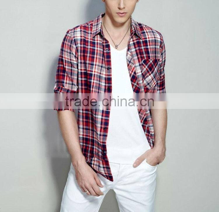 100%Combed Cotton 2015 Elegant designer Plaids/Checks leisure High quality men shirt with long sleeve