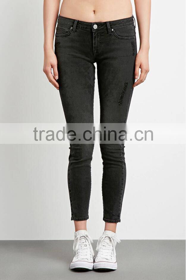 2017 High quality hot selling washed holes cheap price jeans cargo trousers for ladies