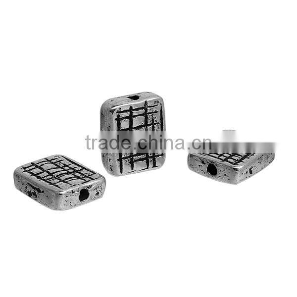 Zinc Based Alloy Spacer Beads Rectangle Antique Silver Grid Checker