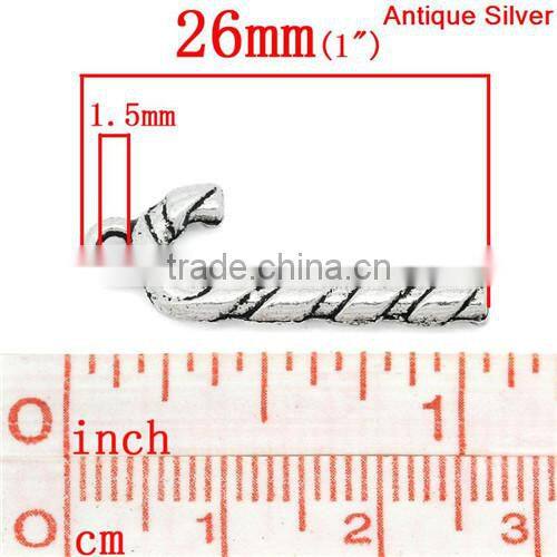Charm Pendants Christmas Crutches Candy Cane Antique Silver 26x9mm