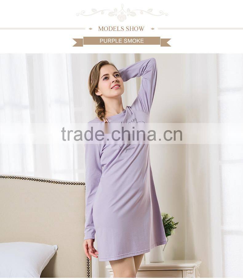 Super Grade Qianxiu Autumn Character Print Long Sleeved Sweet Elegant Girl Lady Sexy Nightgown