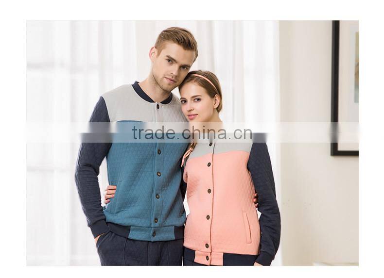 Super Grade Qianxiu Wholesale Long Sleeve Couples Home Suit Buttons Down Women Thermal Pajamas