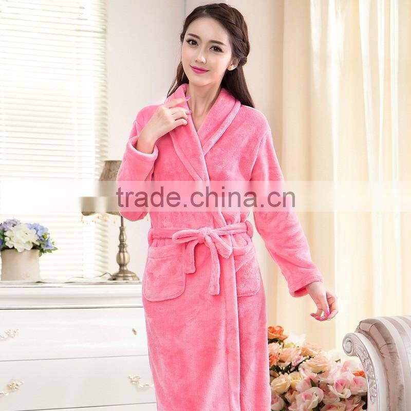 Flannel velvet fleece dressing gown womens