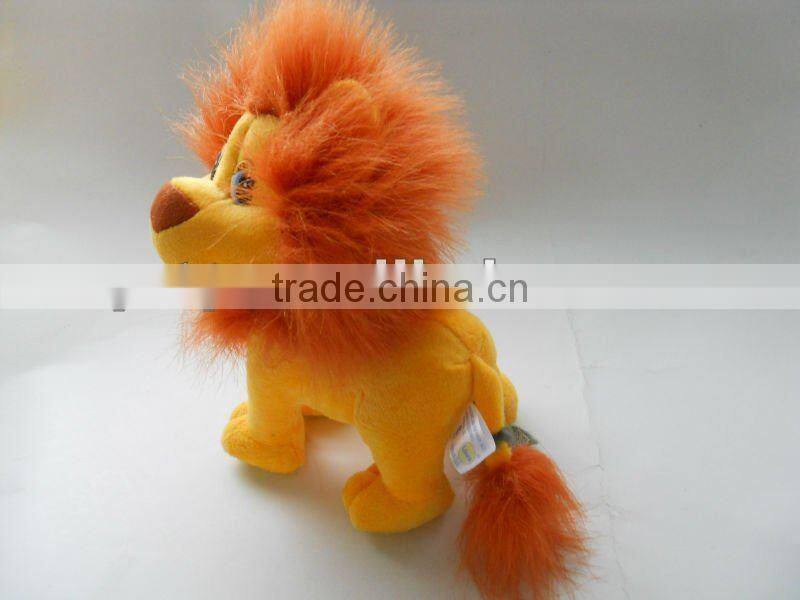 Sitting design brown color plush lion toys with T-shirt and custom logo printing