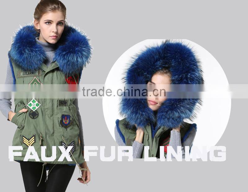 Facotory price fashion fully blue collar fur vest ,winter felman short fur coat/gillet with badge