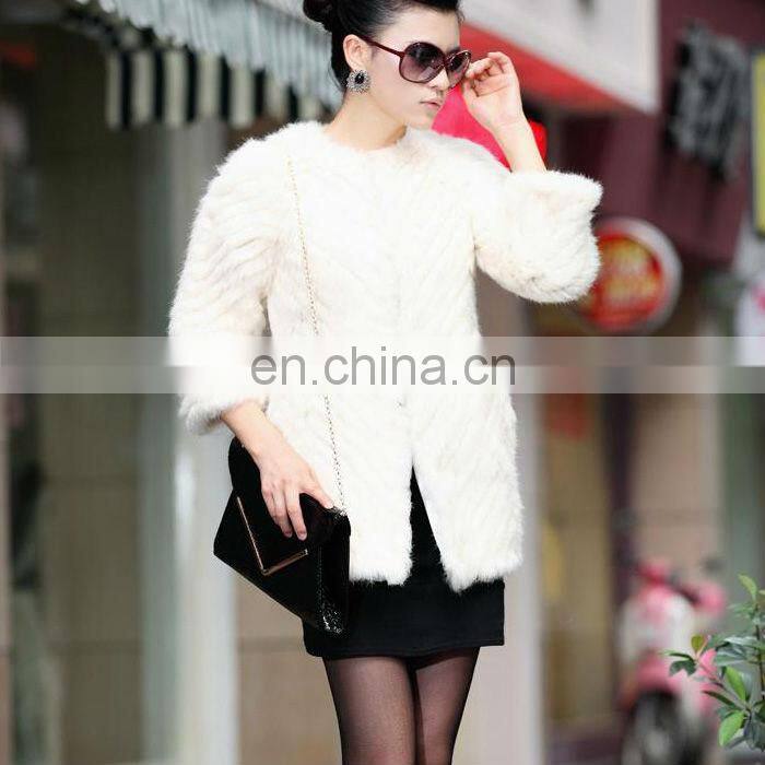 2013 New product Wholesale white long real rabbit fur coat