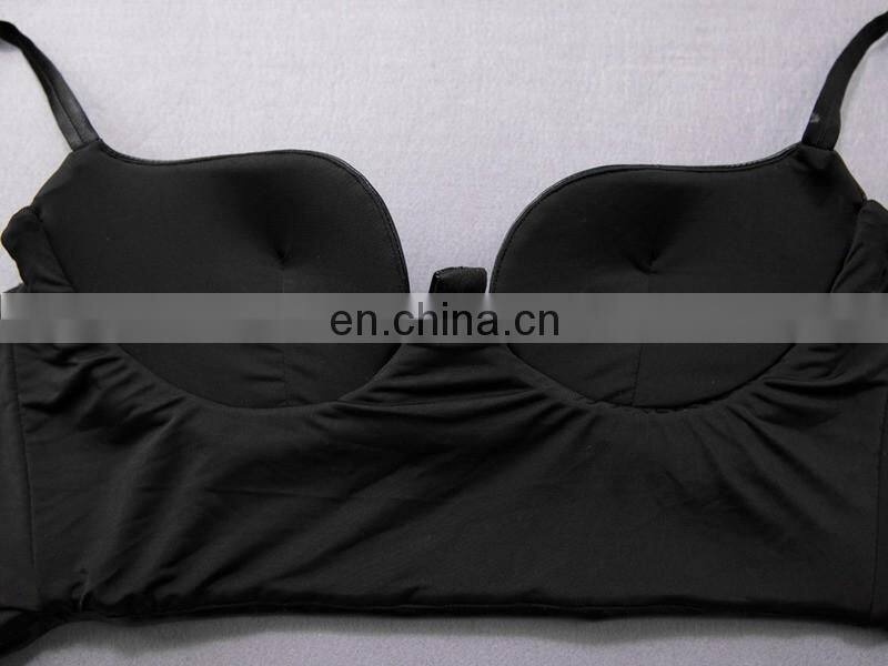 Amigo 2017 new design Black strap sexy leather crop top for big boobs women