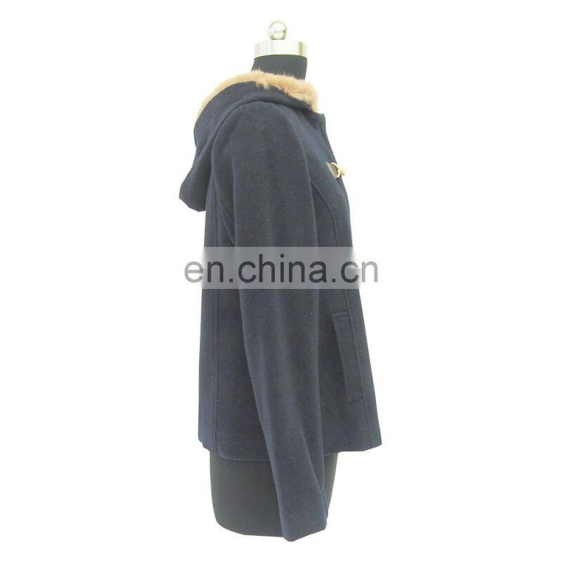 women short style winter wool coat with horn button