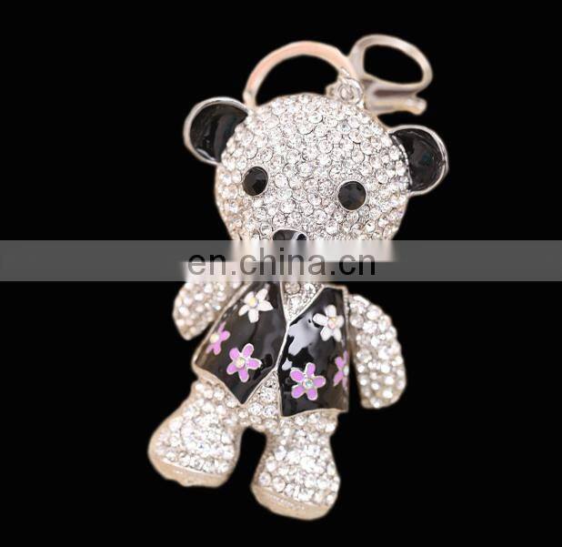 Fashion Promotional Bejewelled Crystal Golden plated Metal Rhinestone teddy bear Keychain MCKC-0001