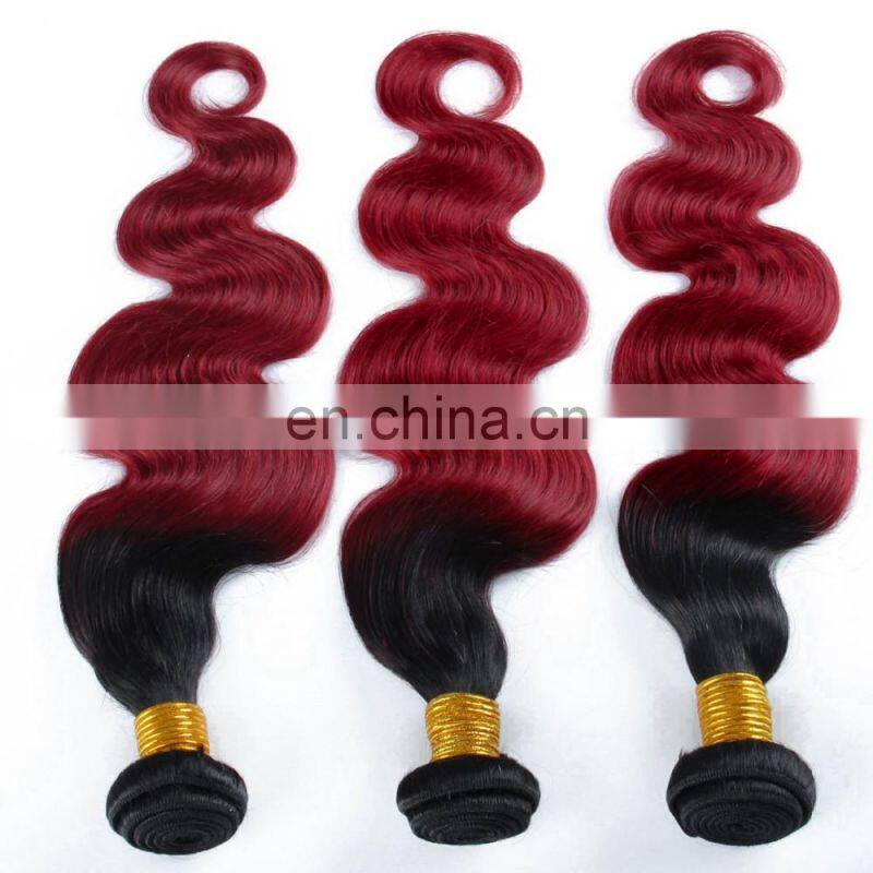 Ombre Hair Extensions Brazilian Virgin Hair Body Wave T1B/Burgundy Human Hair colored two tone